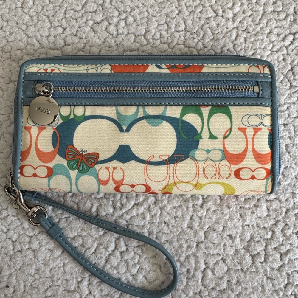 Coach Y2K Multicolor Signature C Long Zip Around Accordion Wallet Wristlet